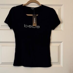 New with Tags Bebe Black Short Sleeve Tee with Embellished Logo